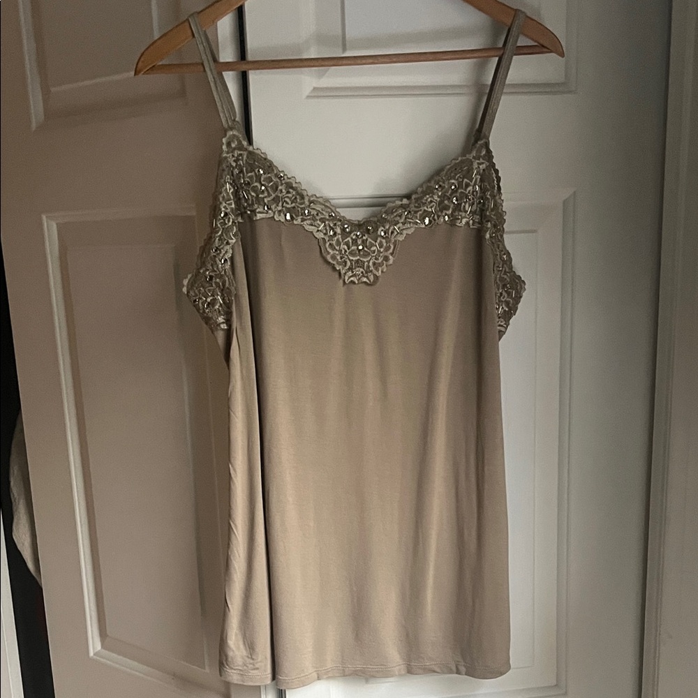 Lane Bryant bejeweled “the lace cami” taupe EUC
